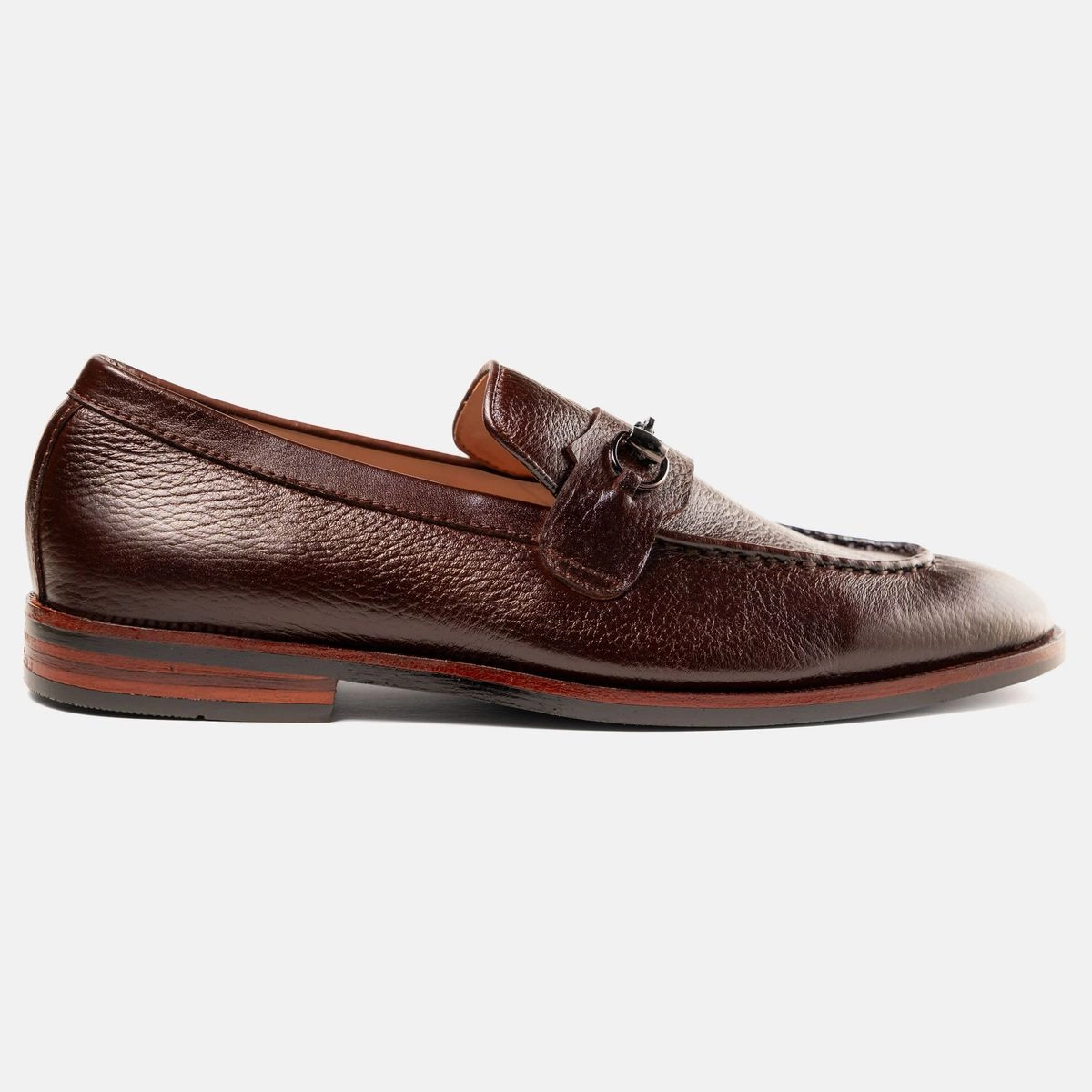 Cocoa Horsebit Loafer in Grained Leather