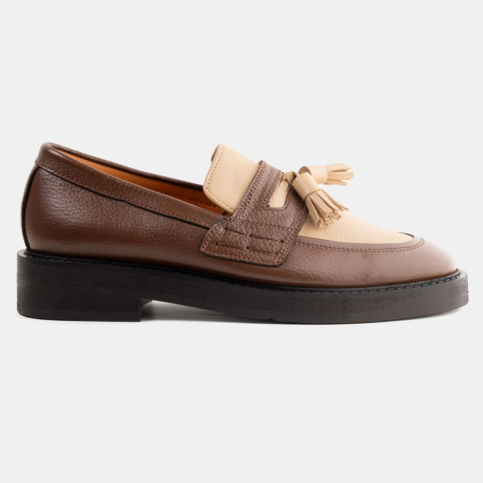 High Sole White X Brown Mixed Tassel Loafer
