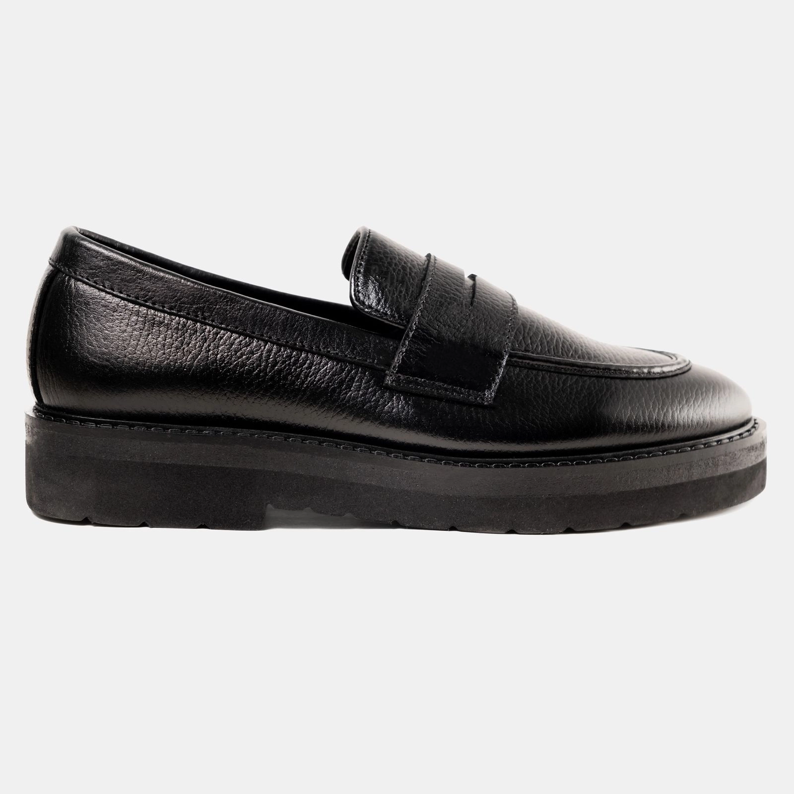 High Comfy Sole Grain Black Penny Loafer (Light-Weight Version)