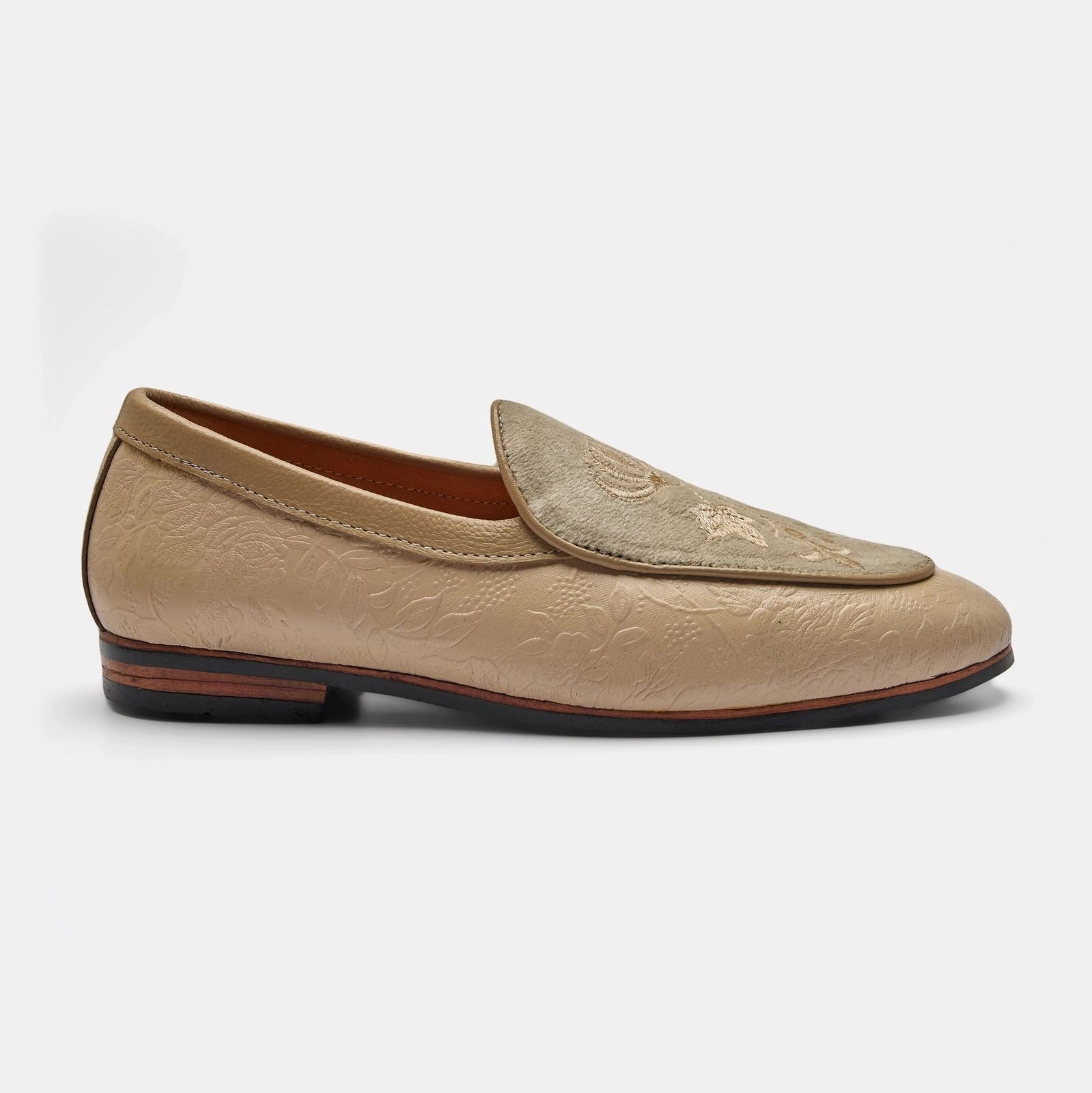 Leather and Suede Floral Embroidered Loafer