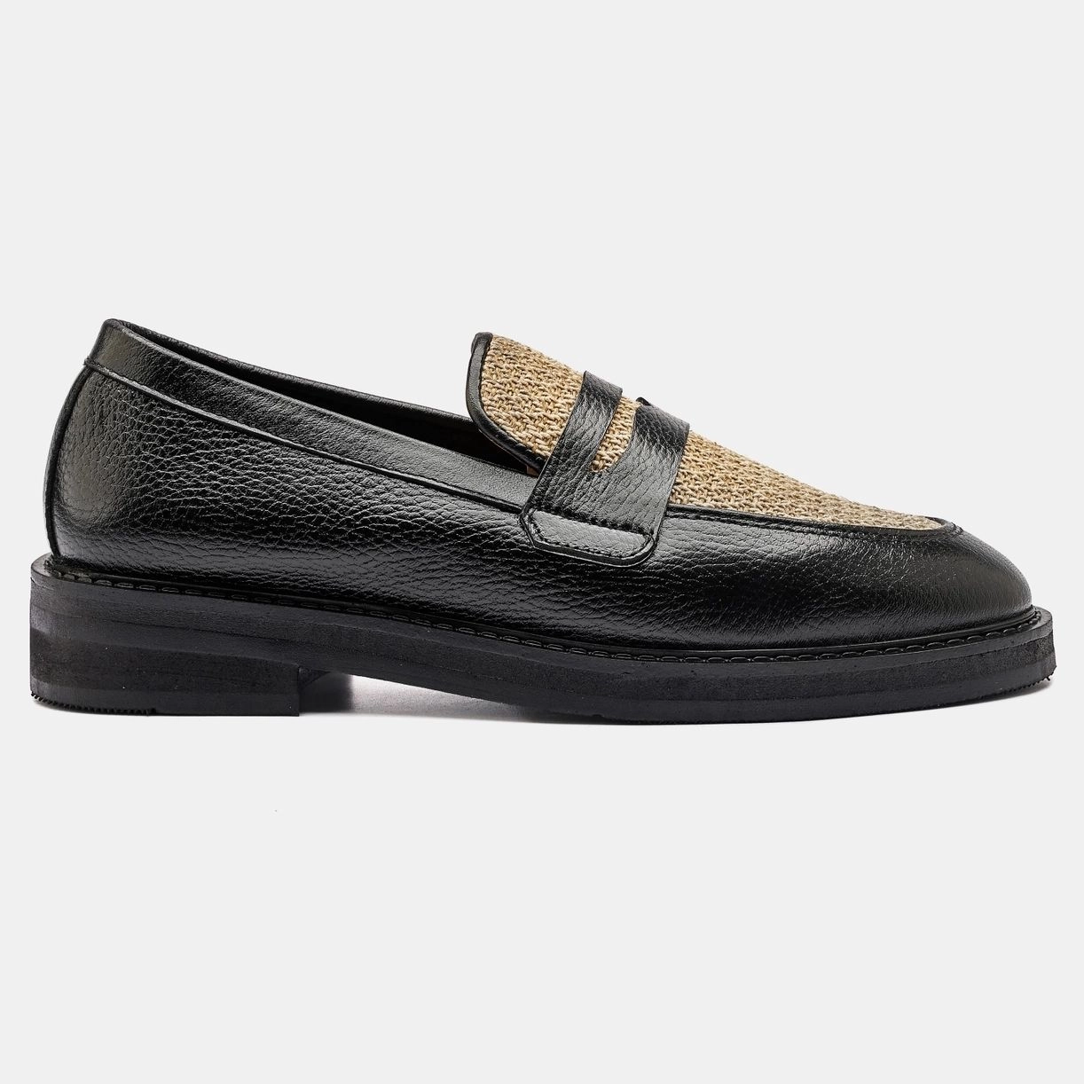 Jute Mix Black Penny Loafer High Sole