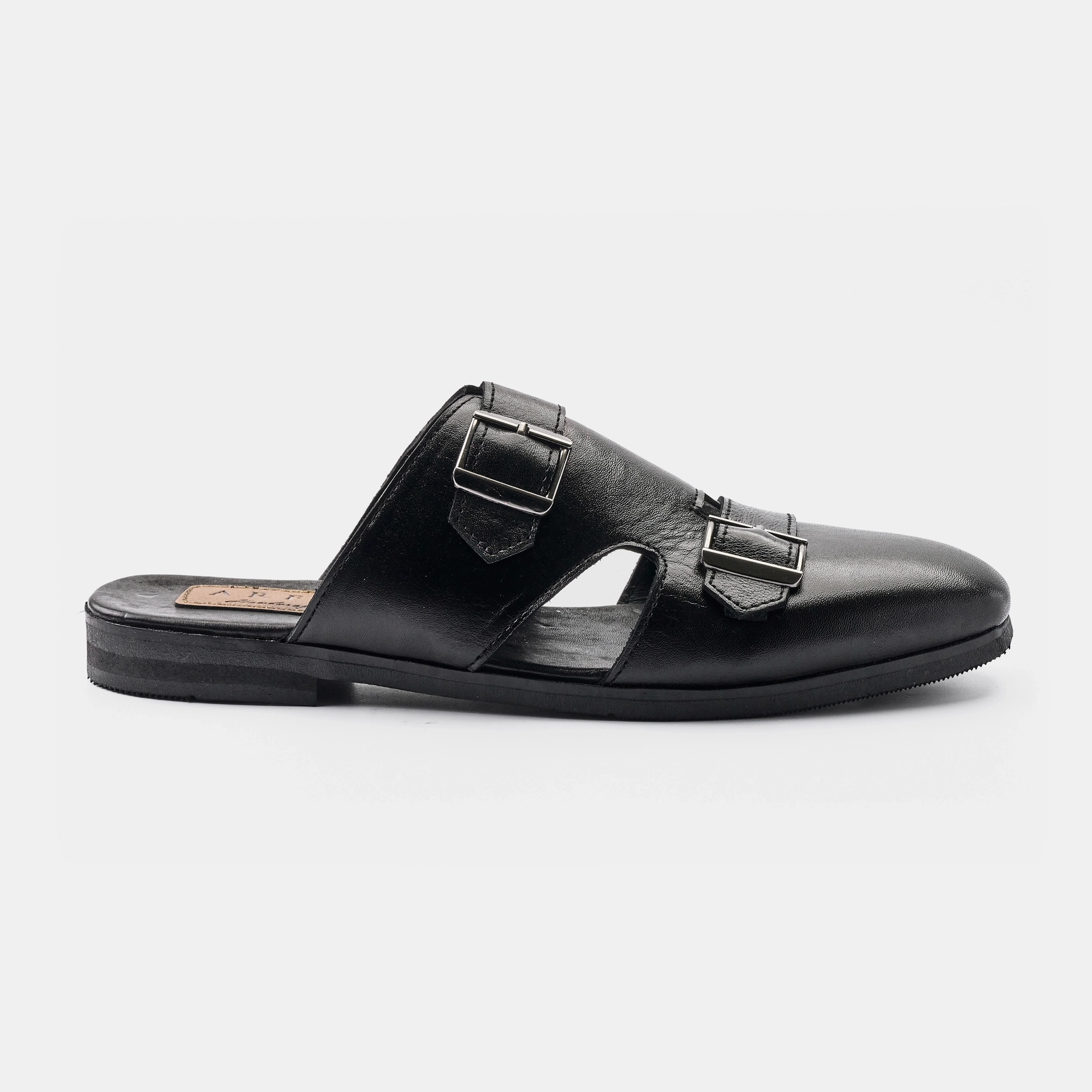 Separated Double Buckle Black Half Shoe