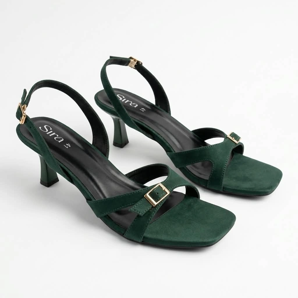 Sira Emerald Buckle Flare Slingbacks